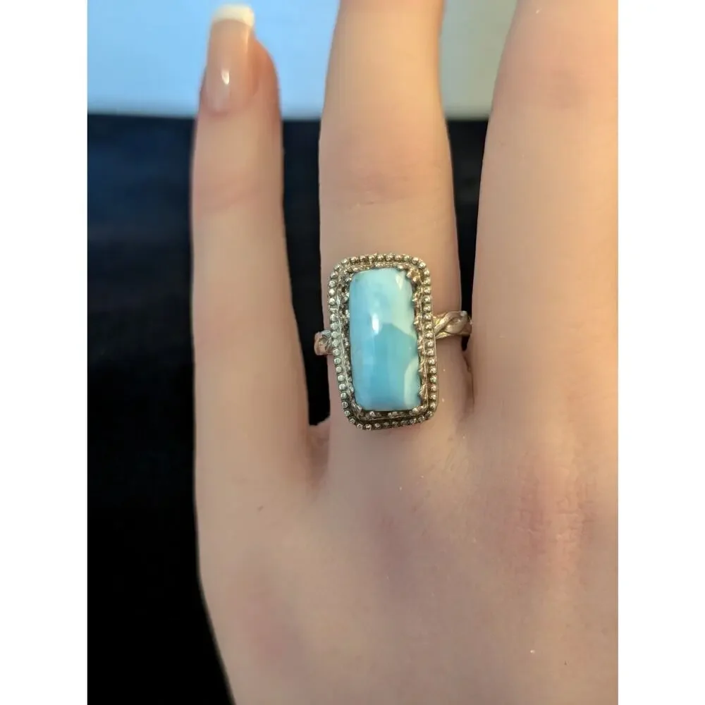 Vintage 925 Sterling Larimar North South Rectangle Marked JSM Ring Size 6.5